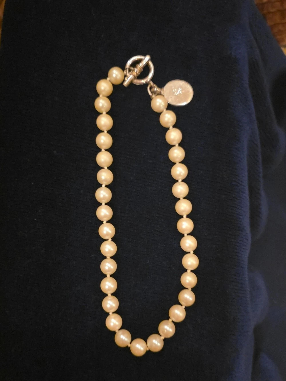 Lauren Ralph Lauren Logo Charm Faux-Pearl Toggle Necklace Cream Pearl Beaded